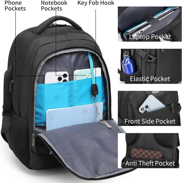 Light grey anti-theft travel bag, water-resistant & organized storage.