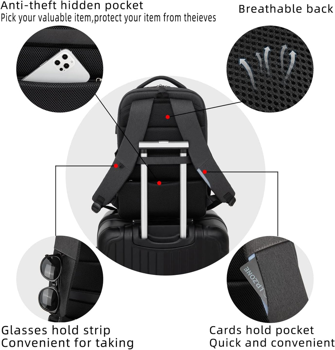 Rose water-resistant daypack, durable carry-on travel bag with USB port.
