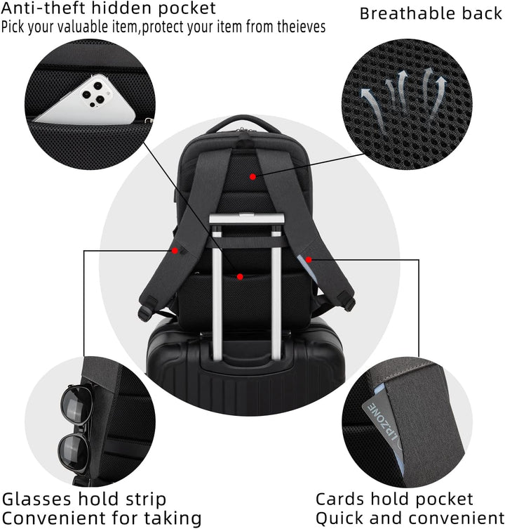 Rose water-resistant daypack, durable carry-on travel bag with USB port.