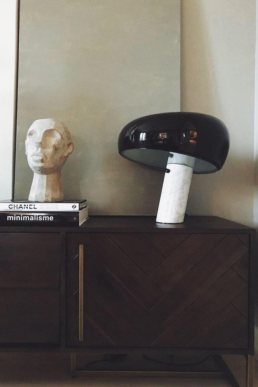 Carrara Marble Table Lamp with Glazed Metal Reflector