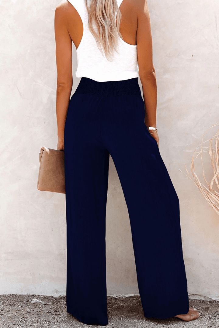 Women's Wide Leg Trousers with Button Closure