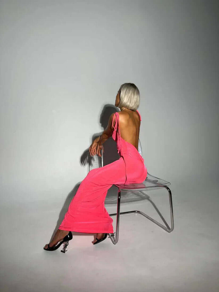 Backless Halter Midi Dress