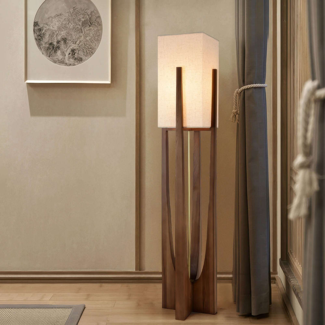 Adjustable Wooden Floor Lamp with Fabric Shade