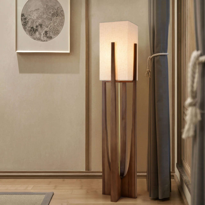 Adjustable Wooden Floor Lamp with Fabric Shade