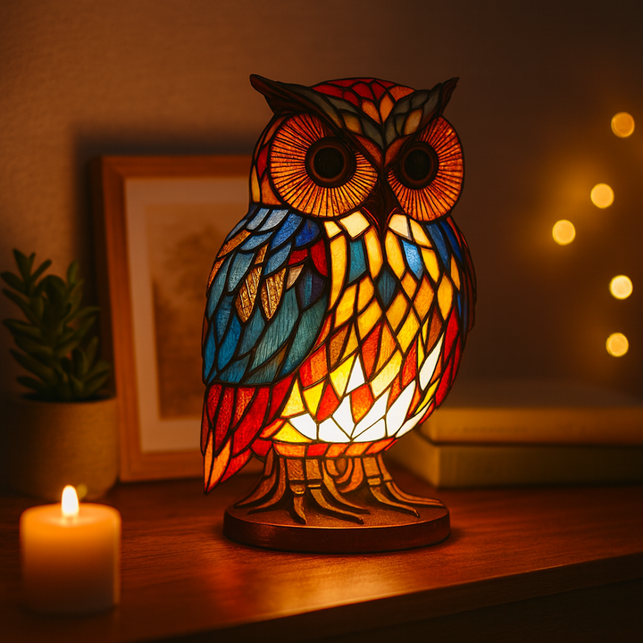 Decorative stained glass animal table lamp, ideal for home decor & ambient lighting.