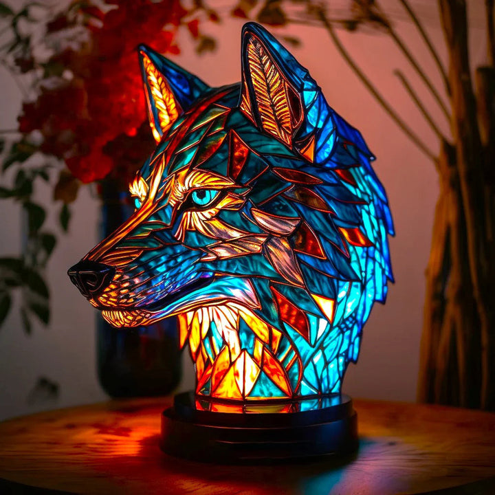 Whimsical stained glass unicorn lamp, resin, a charming decorative light & home accent piece.