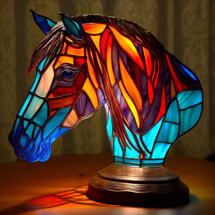 Adorable stained glass cat lamp, resin base, offers gentle ambient lighting for cozy spaces.