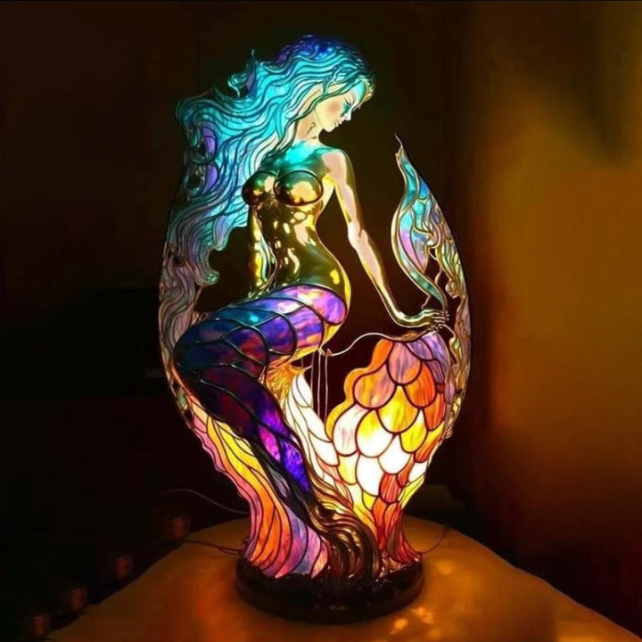 Decorative stained glass animal table lamp, available in owl, unicorn, dragon, cat styles.