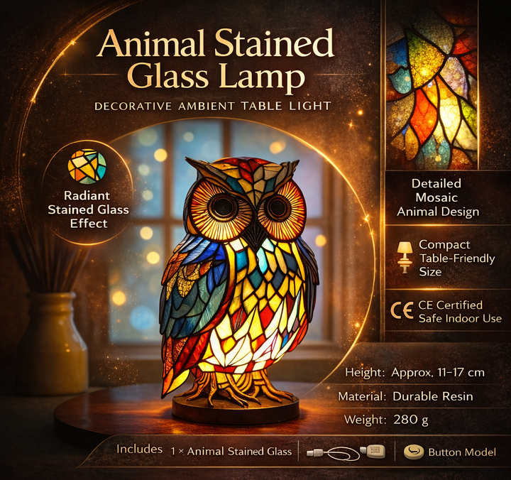 Enchanting stained glass unicorn lamp, resin base, adds magical decorative light to home decor.