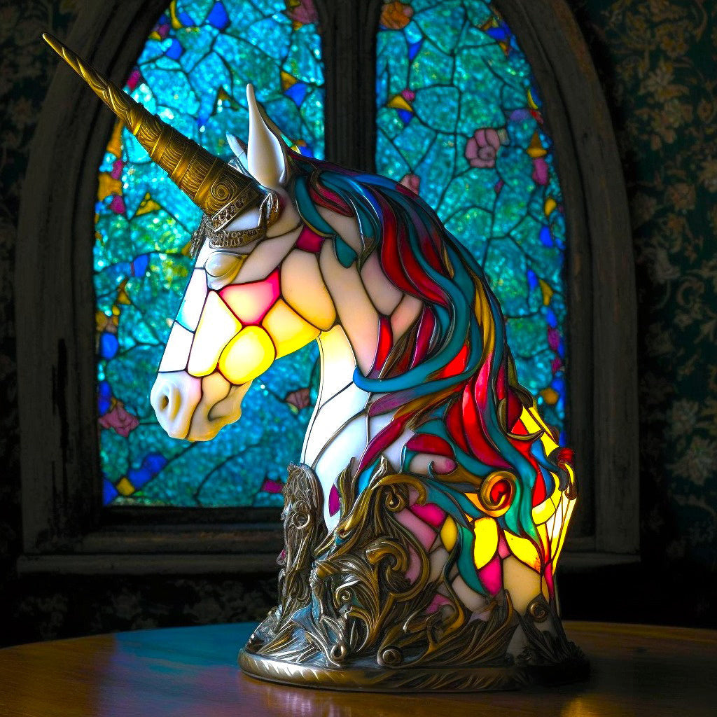 Majestic stained glass dragon table lamp, a unique decorative light for fantasy home decor.