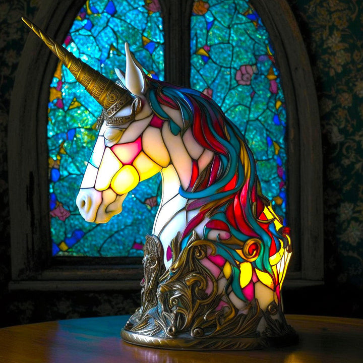 Majestic stained glass dragon table lamp, a unique decorative light for fantasy home decor.