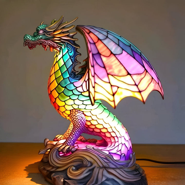Cute stained glass cat table lamp, resin, perfect ambient lighting & decorative touch for cat lovers.