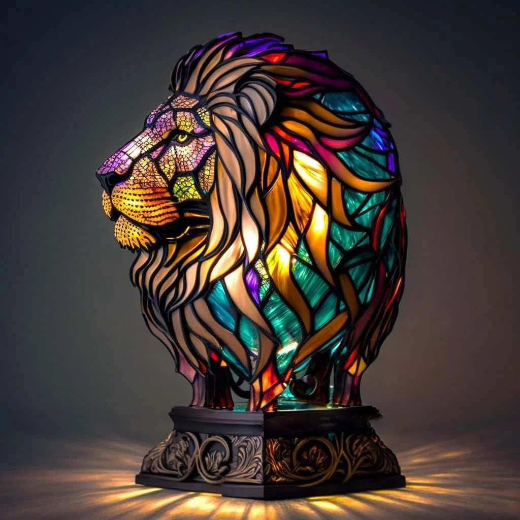 Handcrafted stained glass animal table lamp, decorative home decor light with unique design.