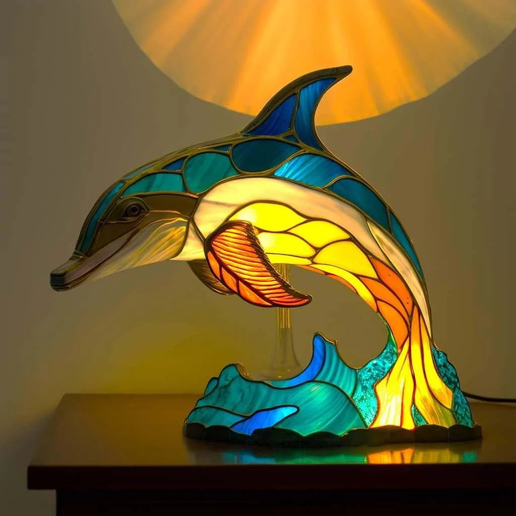 Unique stained glass animal table lamp, perfect for ambient lighting & charming home decoration.