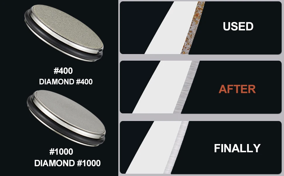 "Diamond coated rolling knife sharpener with magnetic base, ergonomic design, ensures precise blade honing in the kitchen."