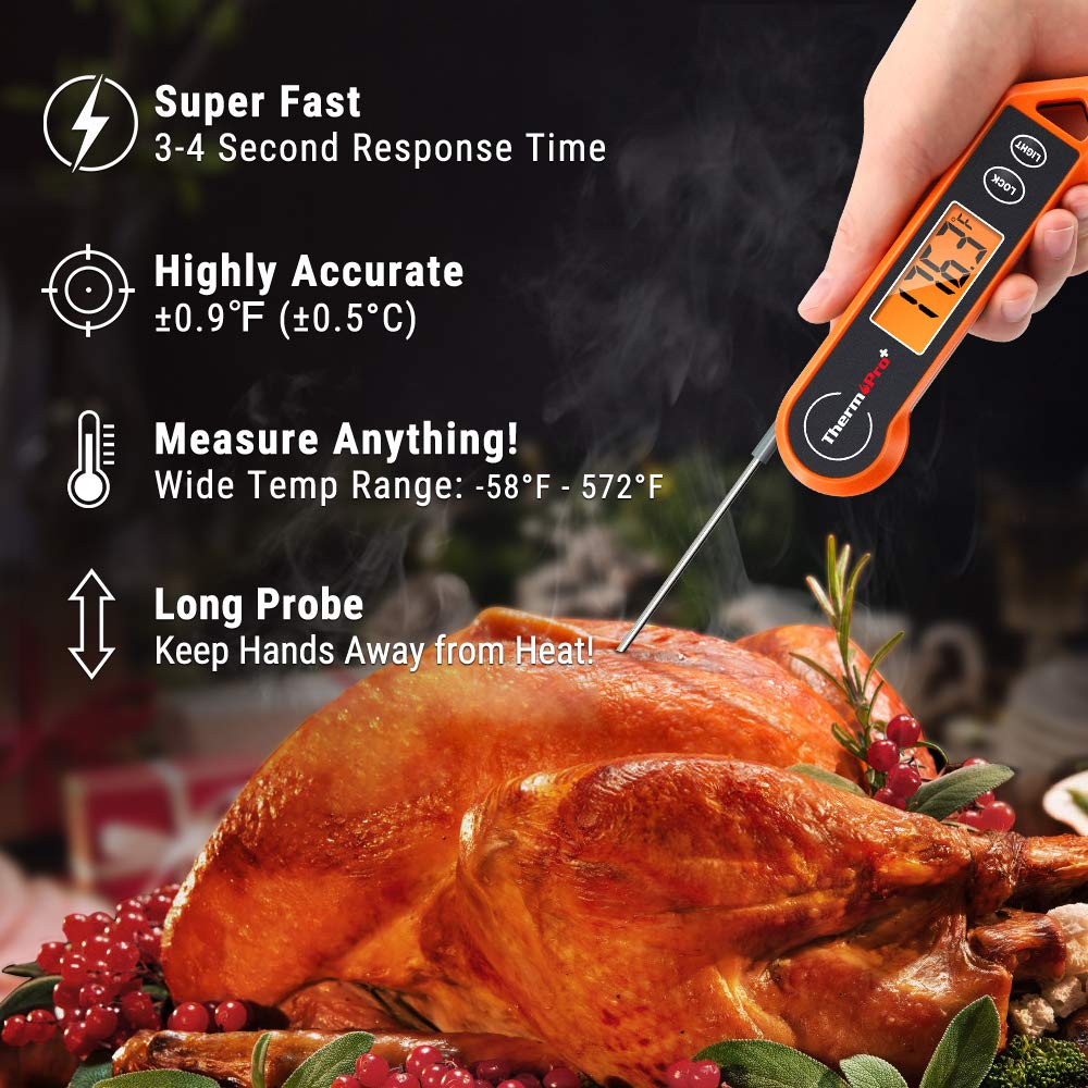 Ambidextrous digital meat thermometer for precise cooking. A must-have BBQ accessory and kitchen aid.
