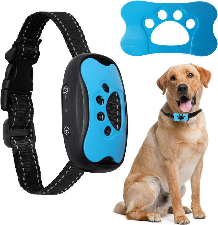 "Dog anti-bark collar with adjustable strap, featuring smart chip, beep, and vibration modes in sleek design, for all dog siz