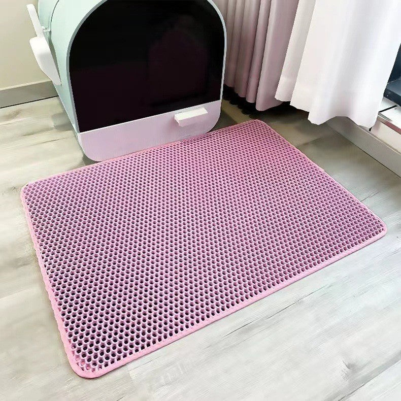 Double-layer anti-spill cat litter mat in grey, captures stray litter easily and is waterproof for clean floors.
