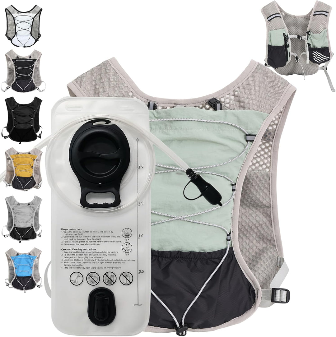 Cycling gear: Dravien hydration vest, 2L water bladder, ultralight for long rides.
