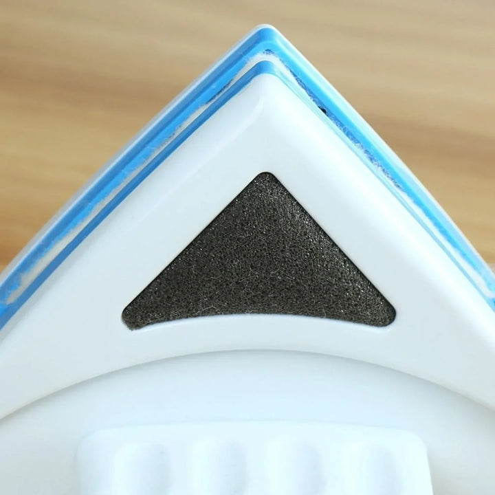 "Dual-sided magnetic window cleaner, blue and white with ergonomic grip, designed for streak-free glass cleaning, indoors and