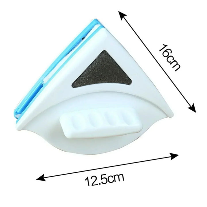 "Dual-sided magnetic window cleaner, blue and white with ergonomic grip, designed for streak-free glass cleaning, indoors and