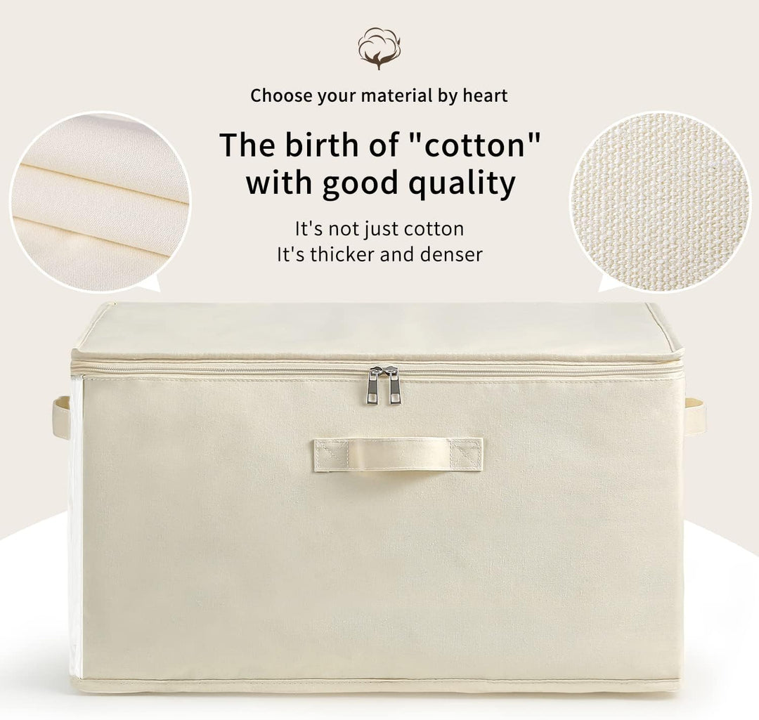 Dust-proof canvas storage bag for bedding & clothes, clear window, strong handles.