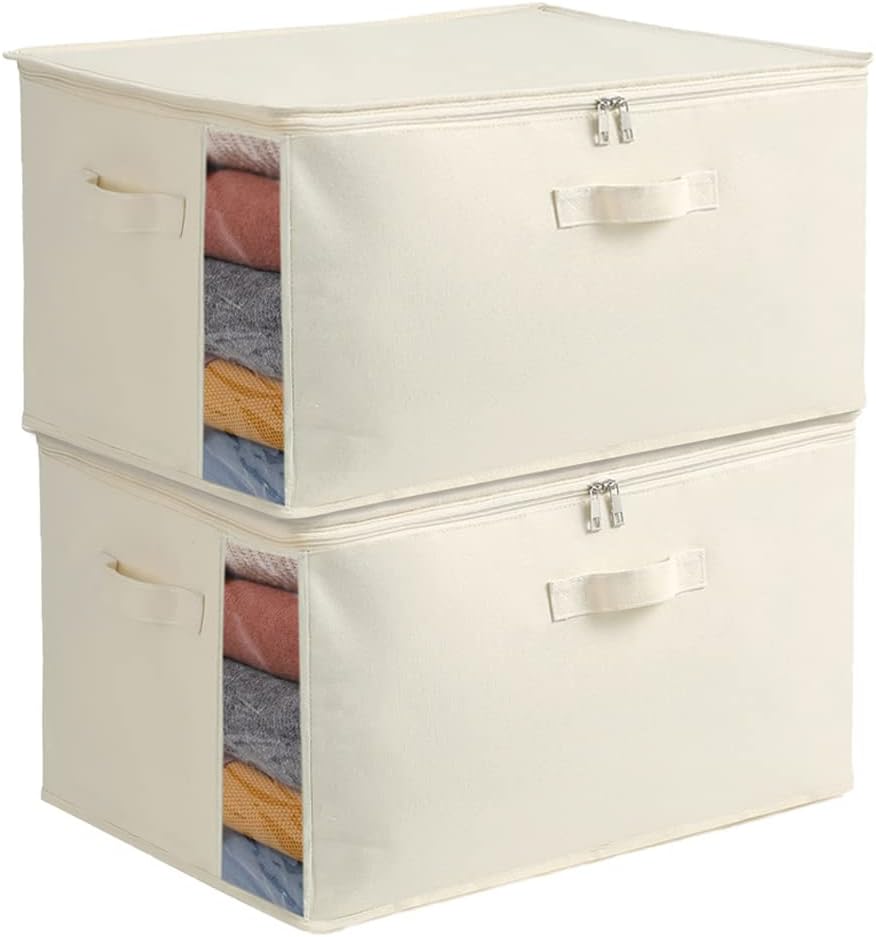 Premium canvas storage bag for seasonal garments, clear window, easy-carry handles.