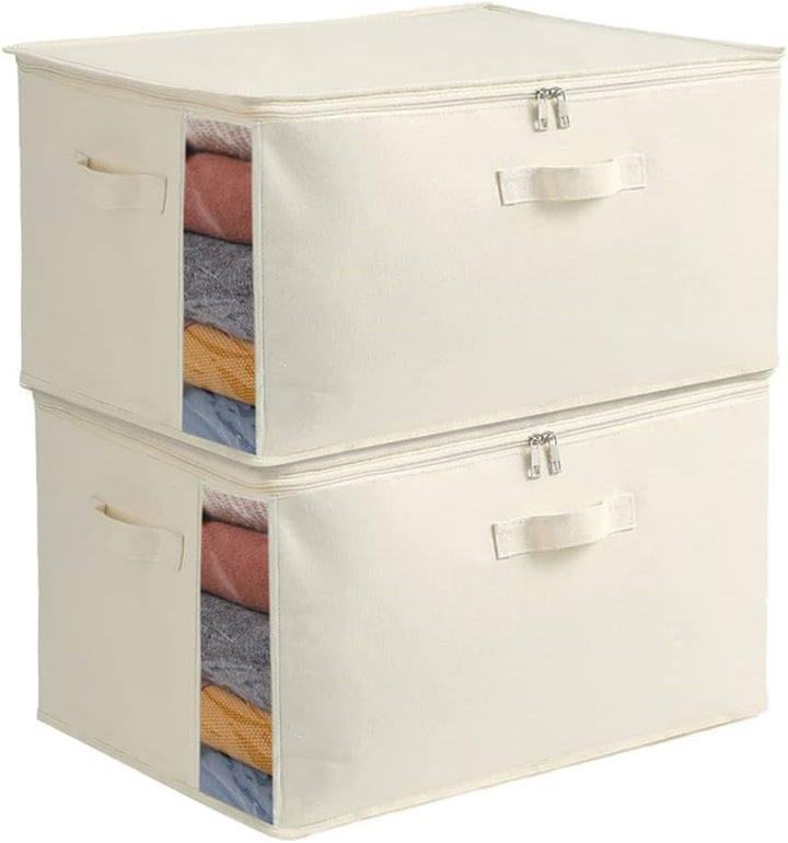 Premium canvas storage bag for seasonal garments, clear window, easy-carry handles.