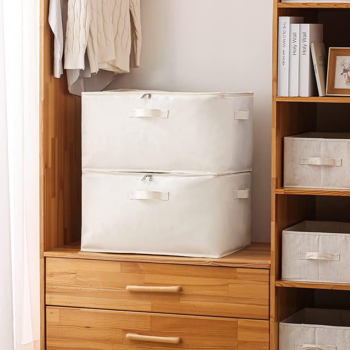 Seasonal item canvas storage bag with clear panel for quick identification, handles.