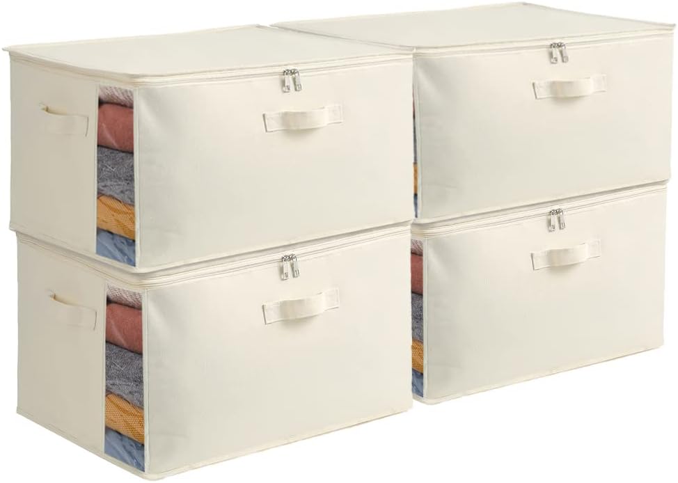 Easy-to-carry canvas clothes storage bag with strong handles and a clear viewing window.