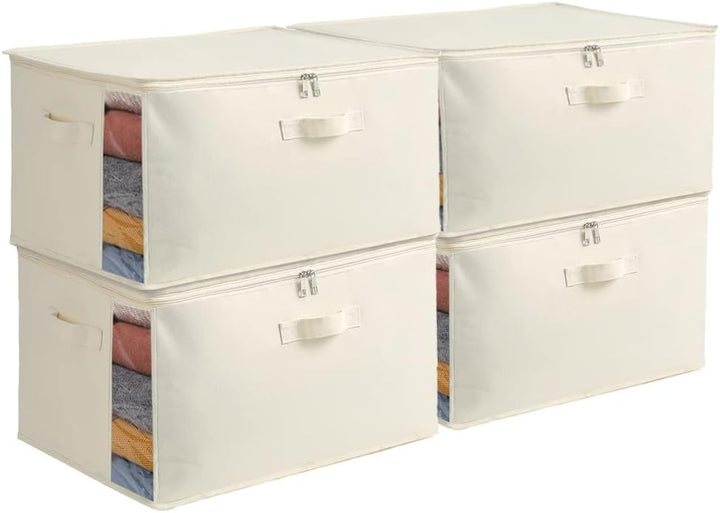 Easy-to-carry canvas clothes storage bag with strong handles and a clear viewing window.