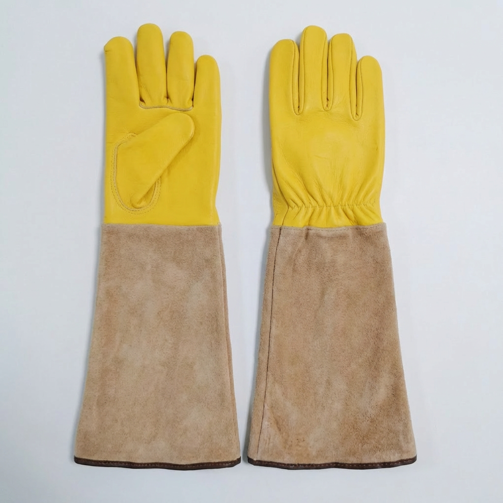 Durable long gardening gloves for unisex arm & hand protection during pruning, planting, and outdoor work.