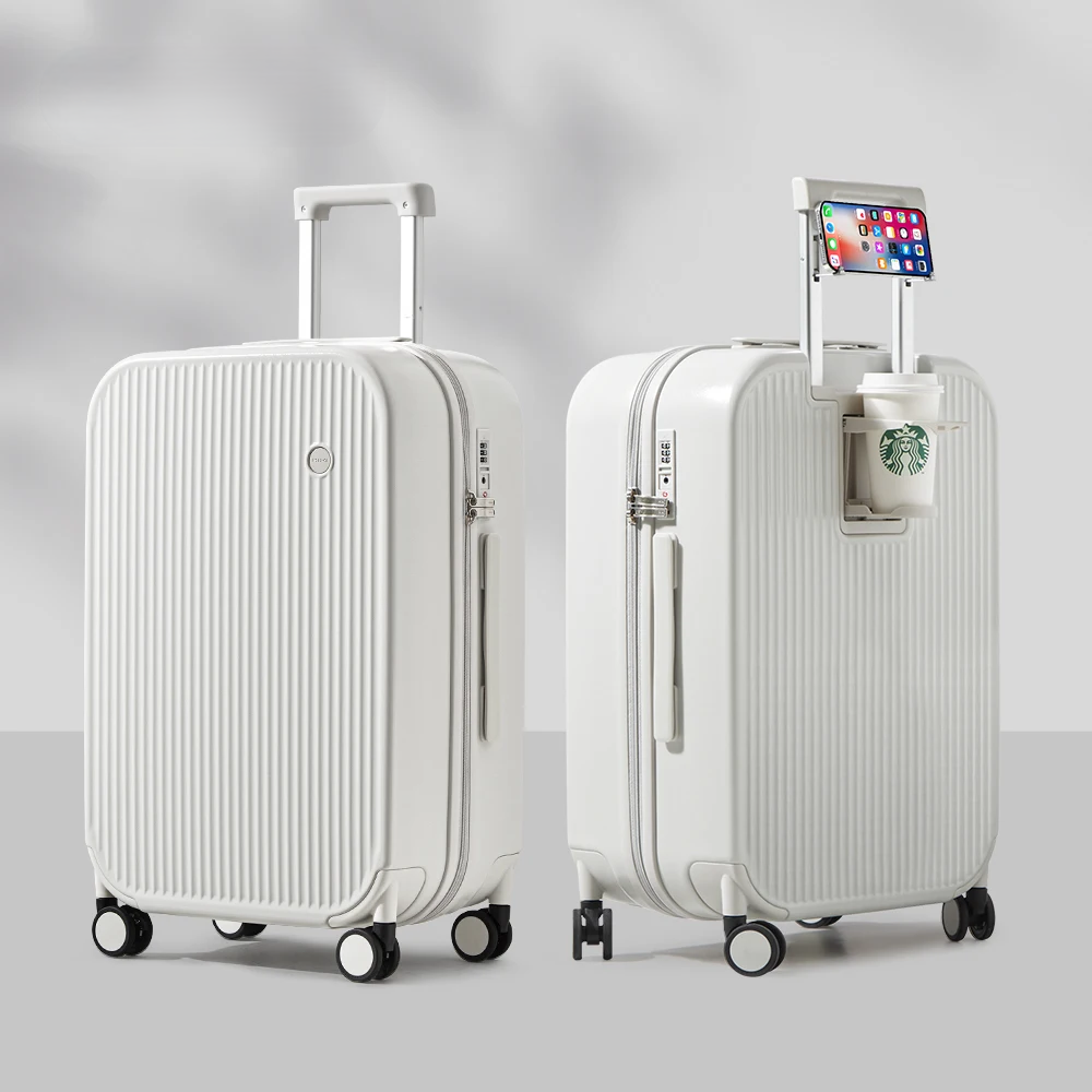 High-quality Lyon hard-shell travel gear. Spinner wheels and integrated cup/phone holders make this luggage a travel essential.