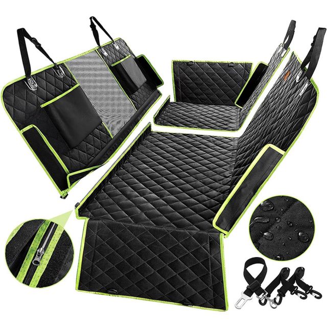 Durable waterproof dog car backseat cover hammock in black, protecting car seats. Perfect for pet supplies and travel.