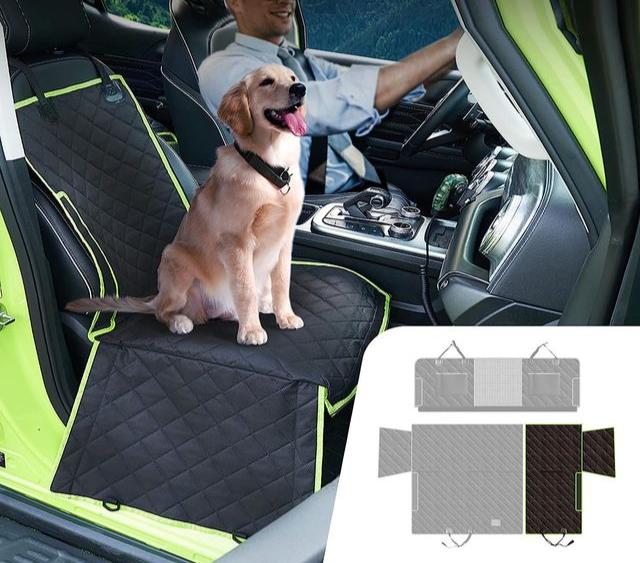 Durable waterproof dog car backseat cover hammock in black, protecting car seats. Perfect for pet supplies and travel.