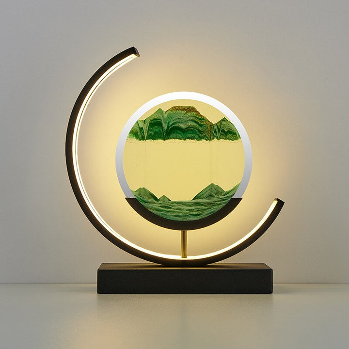 Dynamic Sand Art LED Table Lamp with flowing sandscapes and soft lighting, perfect for home or office decor transformation.