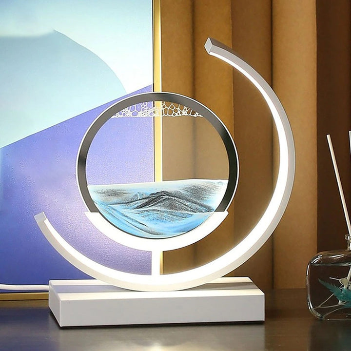 Dynamic Sand Art LED Table Lamp with flowing sandscapes and soft lighting, perfect for home or office decor transformation.