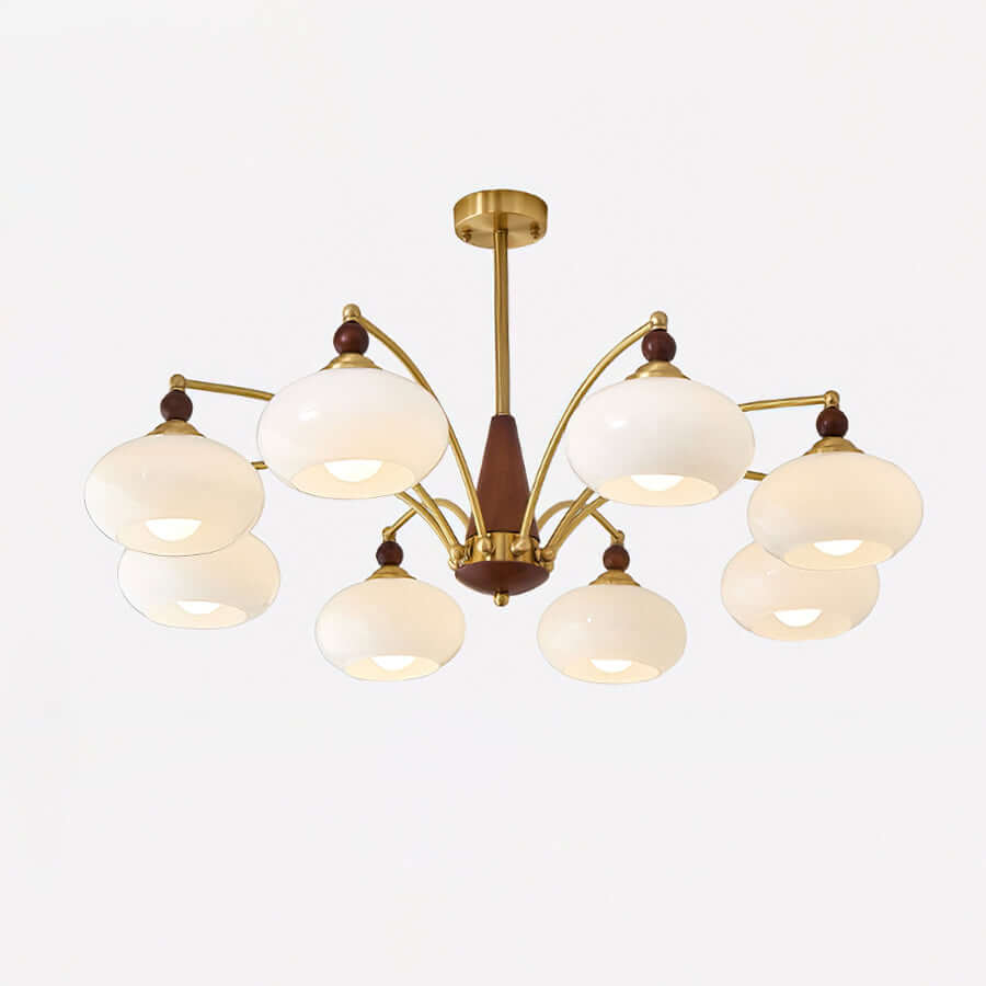 Retro Wood & Brass Chandelier