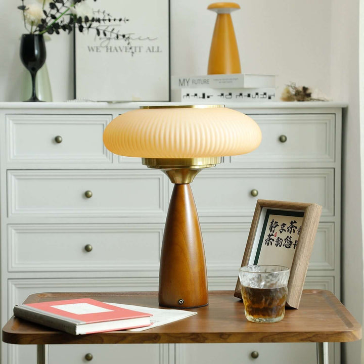 Wooden Table Lamp with Glass Shade 30cm