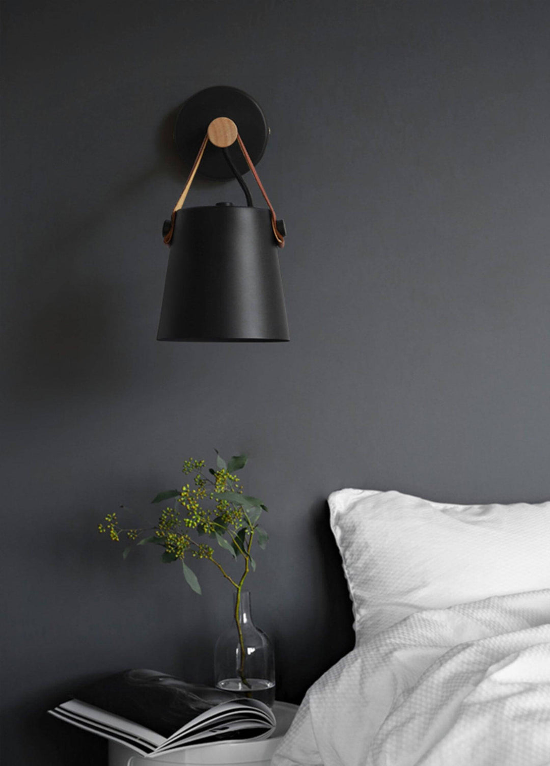 Conical Wooden Wall Light with Leather Strap