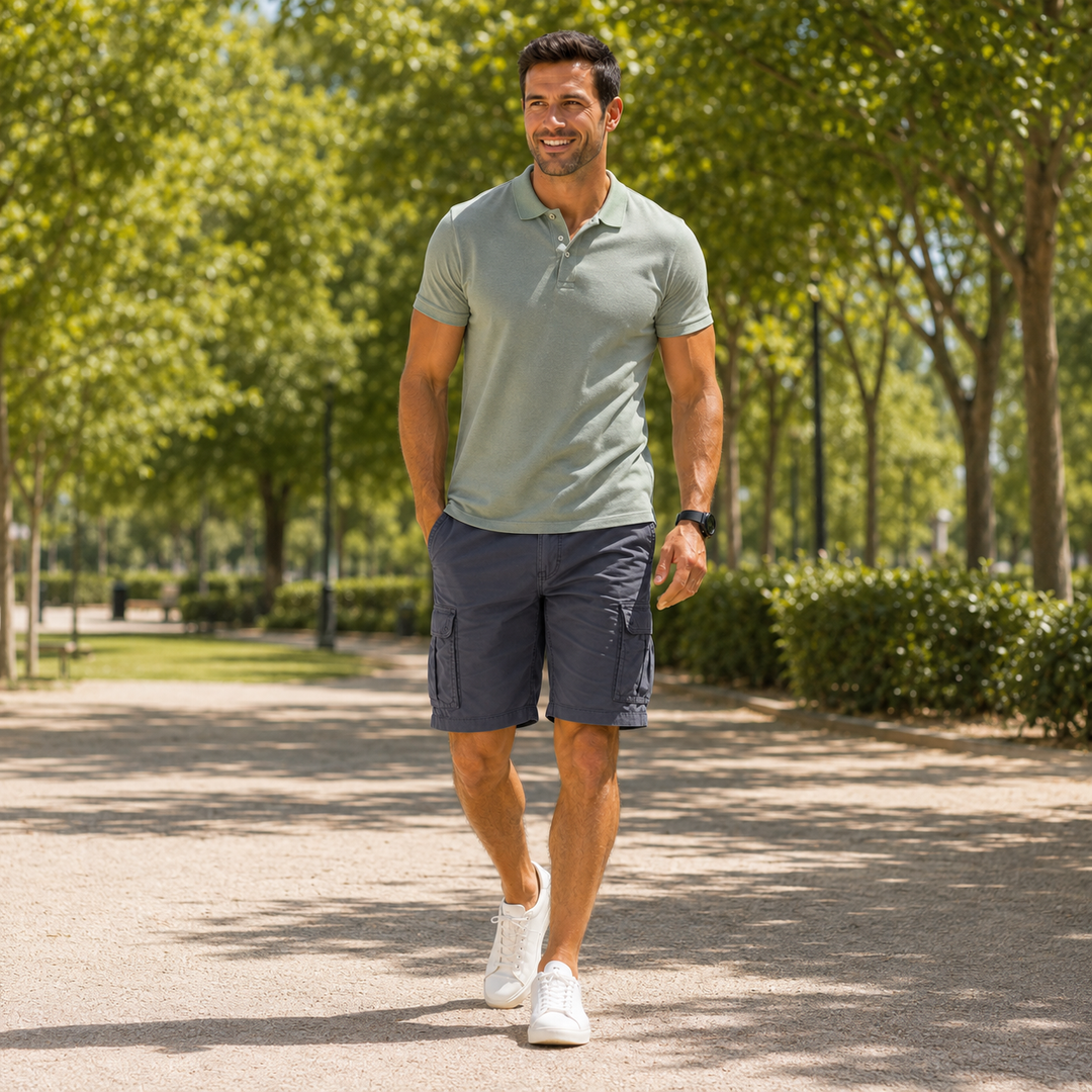 Black men's utility cargo shorts, ideal for casual wear with practical pockets and a comfortable design.