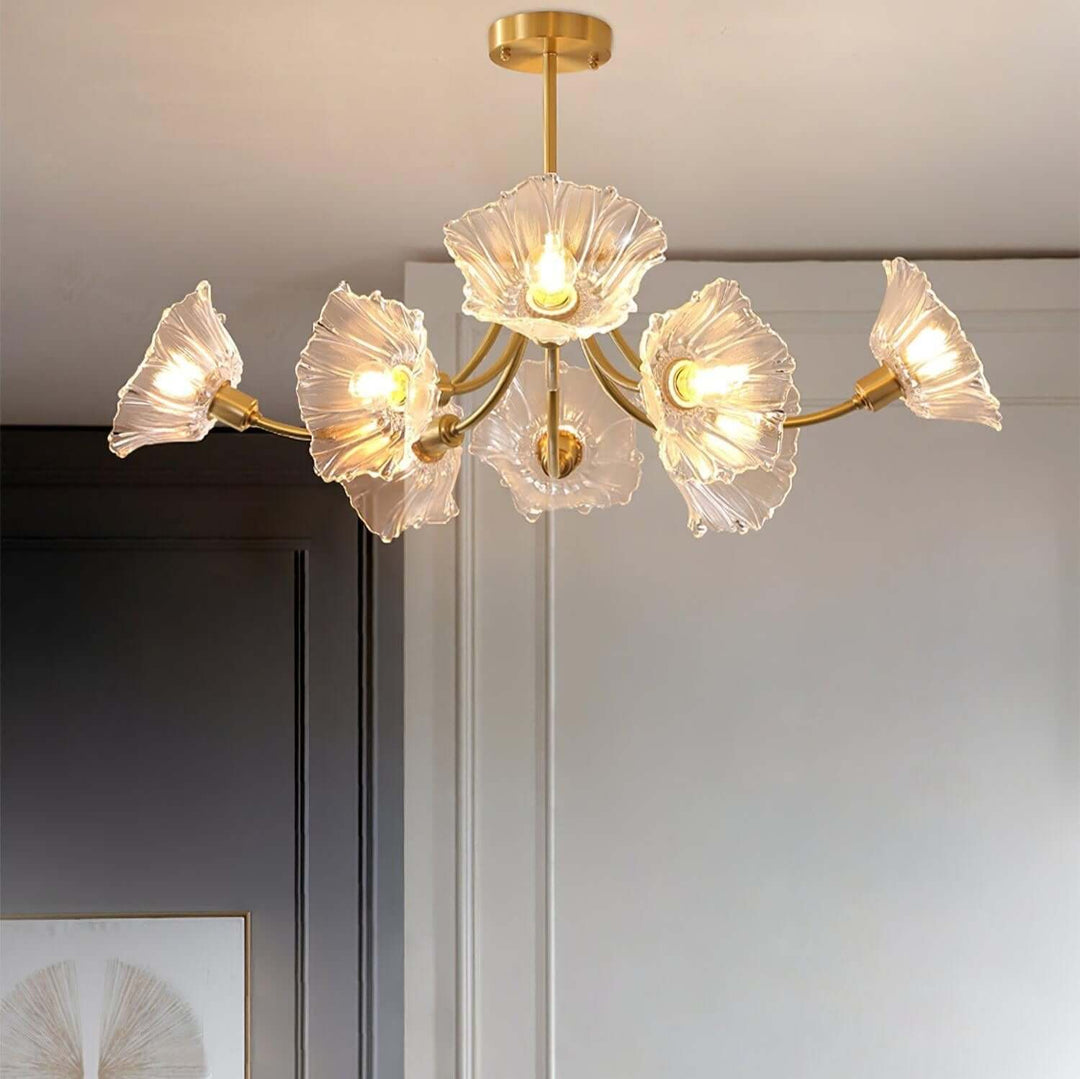 Floral Glass Chandelier, Elegant Lighting Fixture