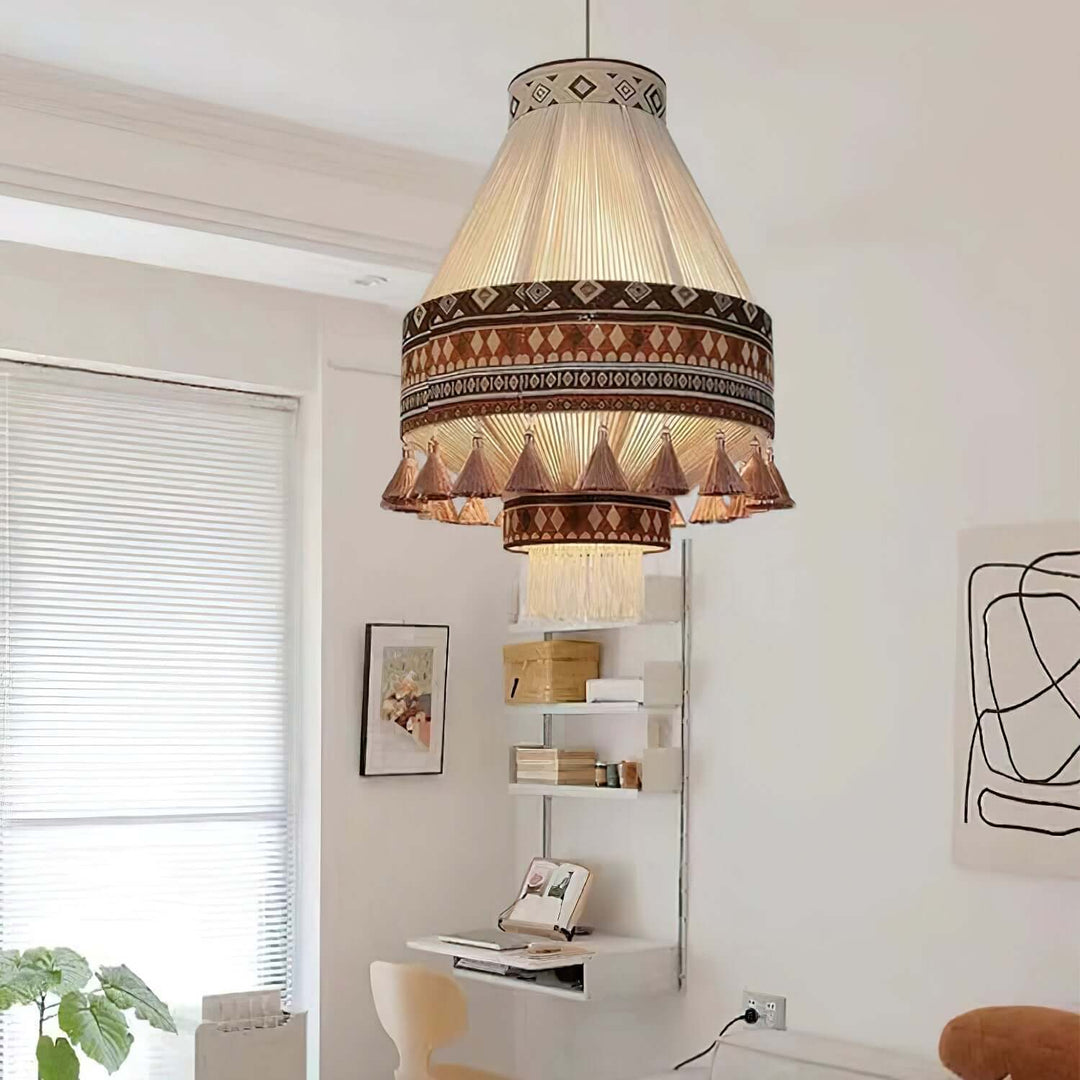 Woven Pendant Lamp with Fringes