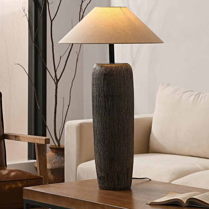 Rustic Wood Floor Lamp with Metal Accents