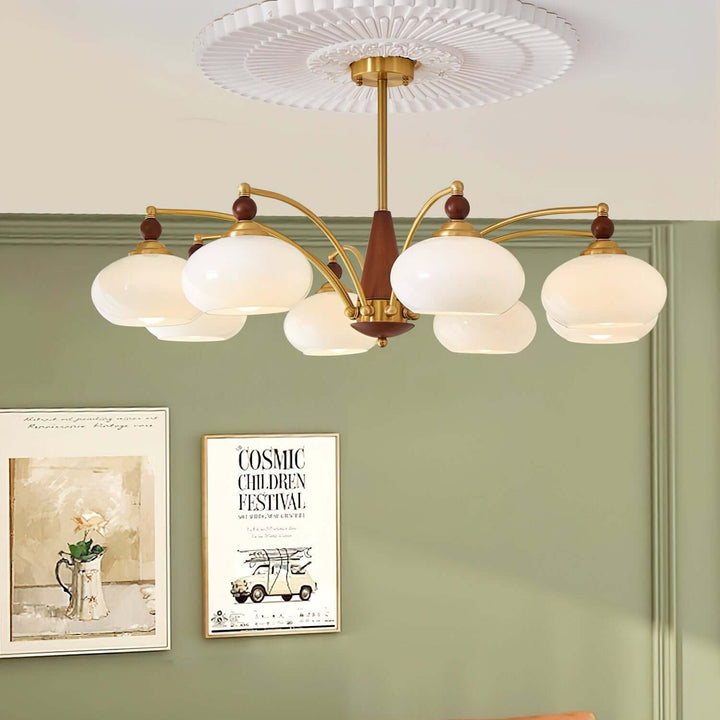 Retro Wood & Brass Chandelier