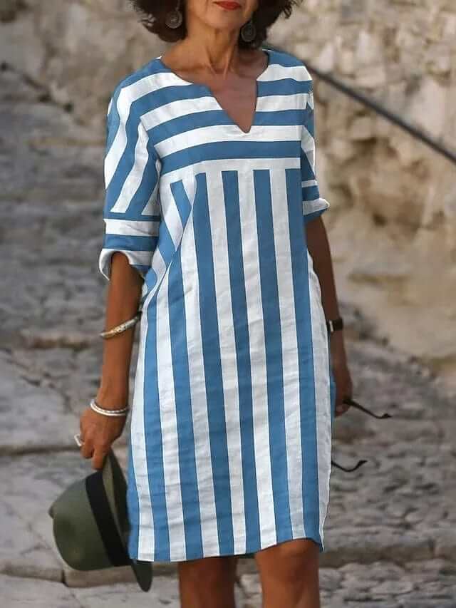 Striped Boho V-Neck Midi Dress