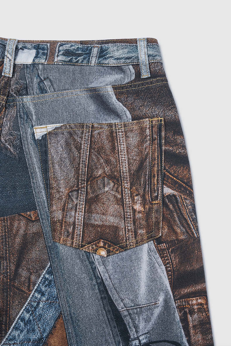 Women's Wide Leg Patchwork Print Trousers