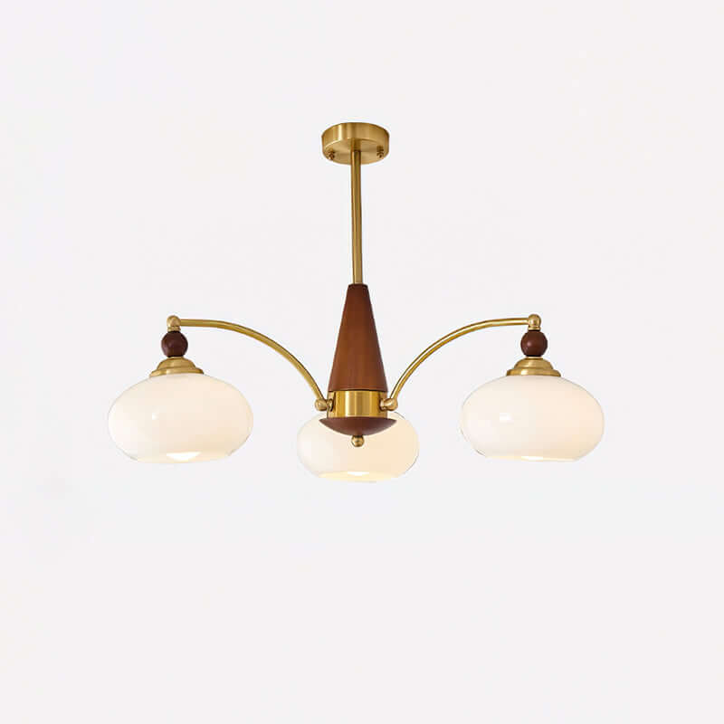 Retro Wood & Brass Chandelier