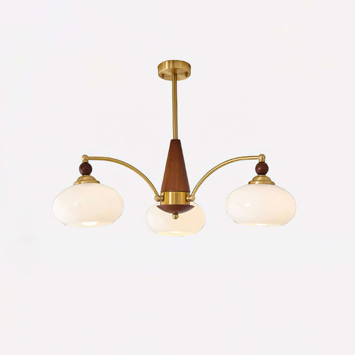Retro Wood & Brass Chandelier