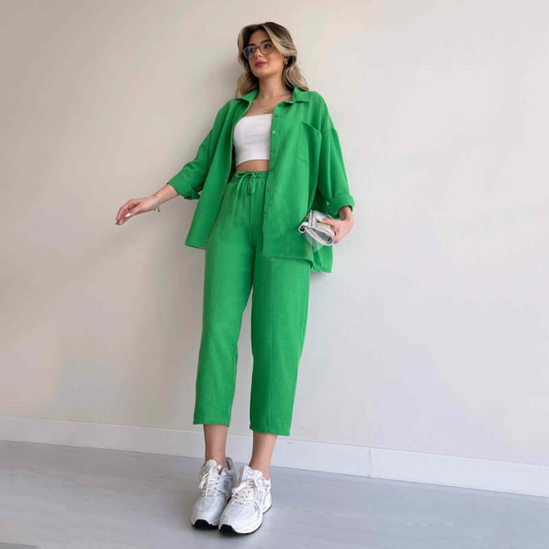Women's  Oversized Shirt & Wide-Leg Trousers